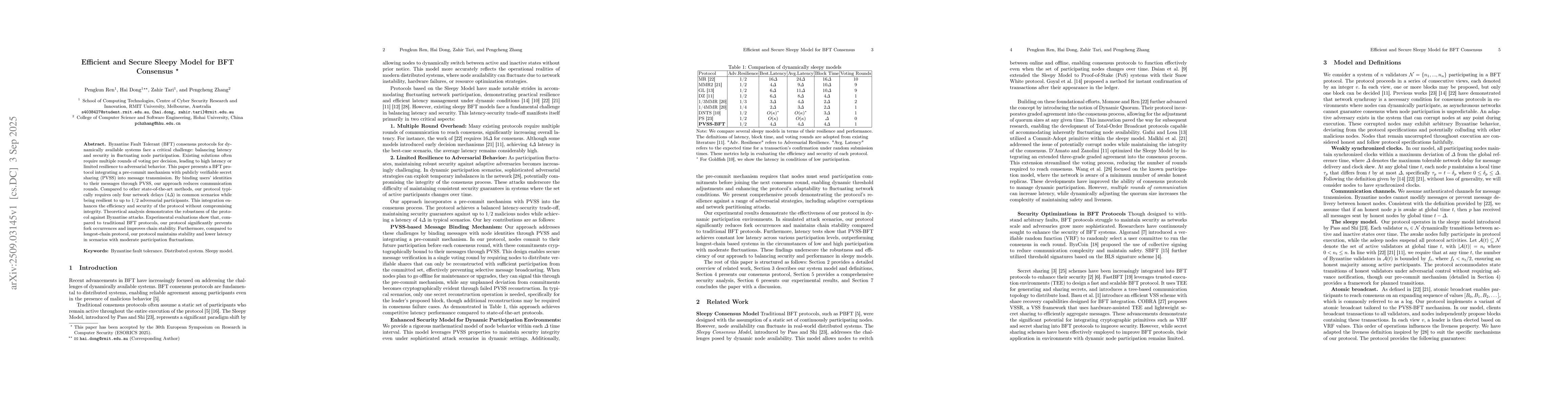 Thumbnail for Efficient and Secure Sleepy Model for BFT Consensus