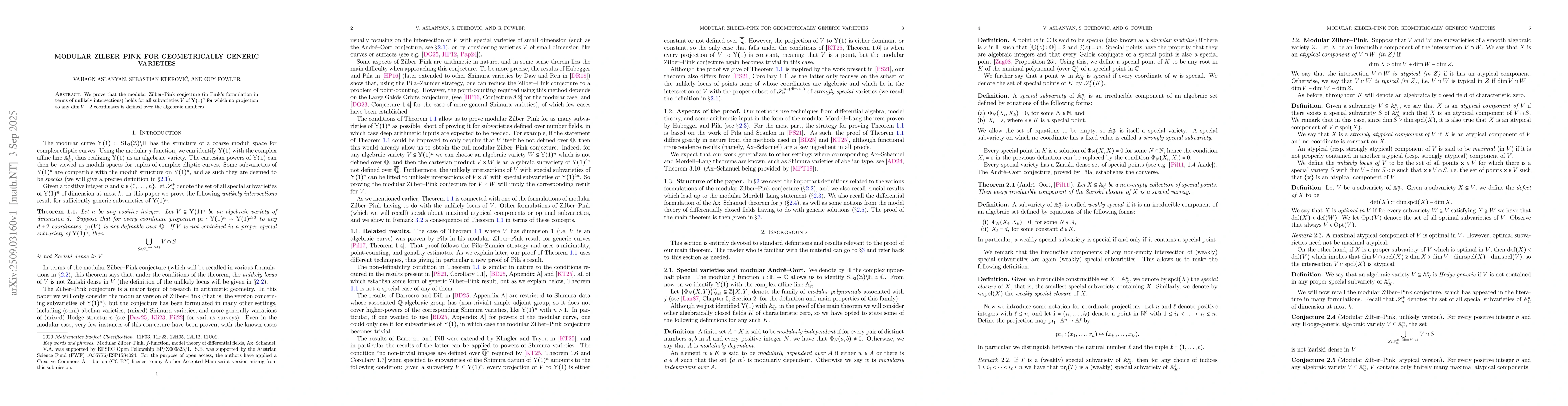 Thumbnail for Modular Zilber-Pink for geometrically generic varieties