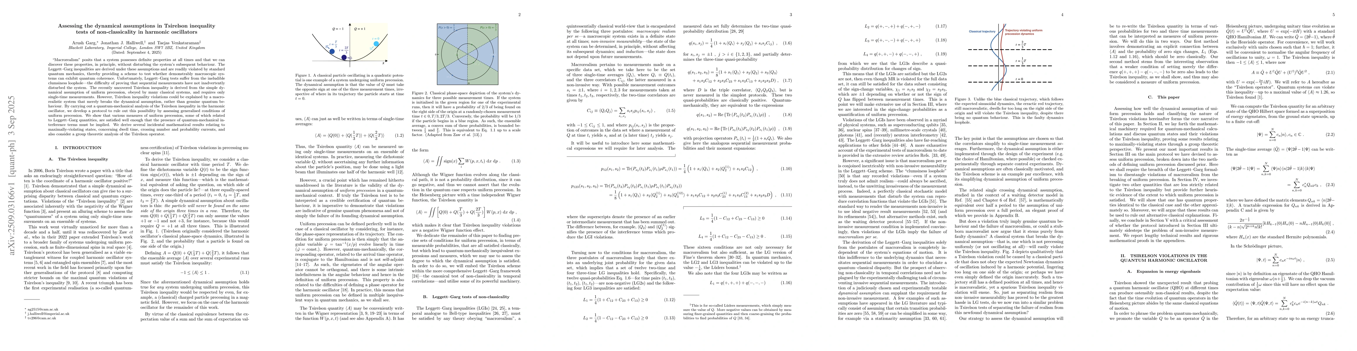 Thumbnail for Assessing the dynamical assumptions in Tsirelson inequality tests of
  non-classicality in harmonic oscillators