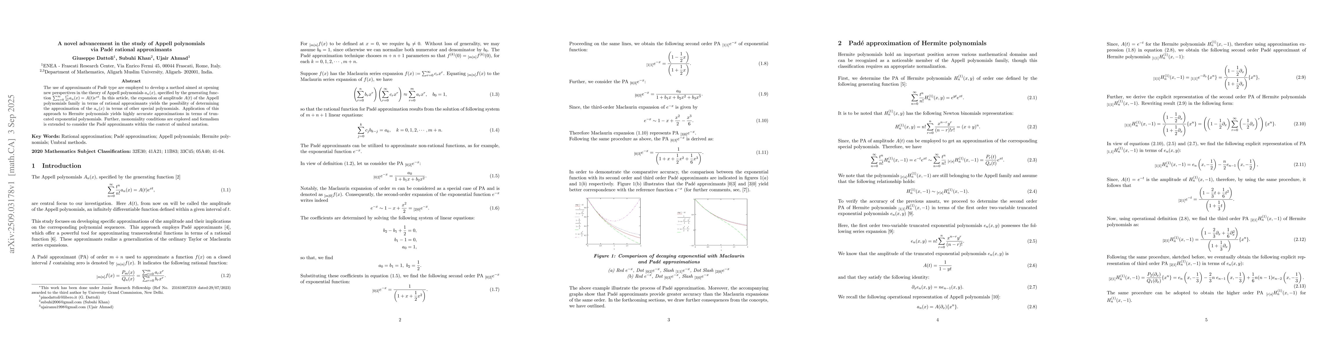 Thumbnail for A novel advancement in the study of Appell polynomials via Padè
  rational approximants