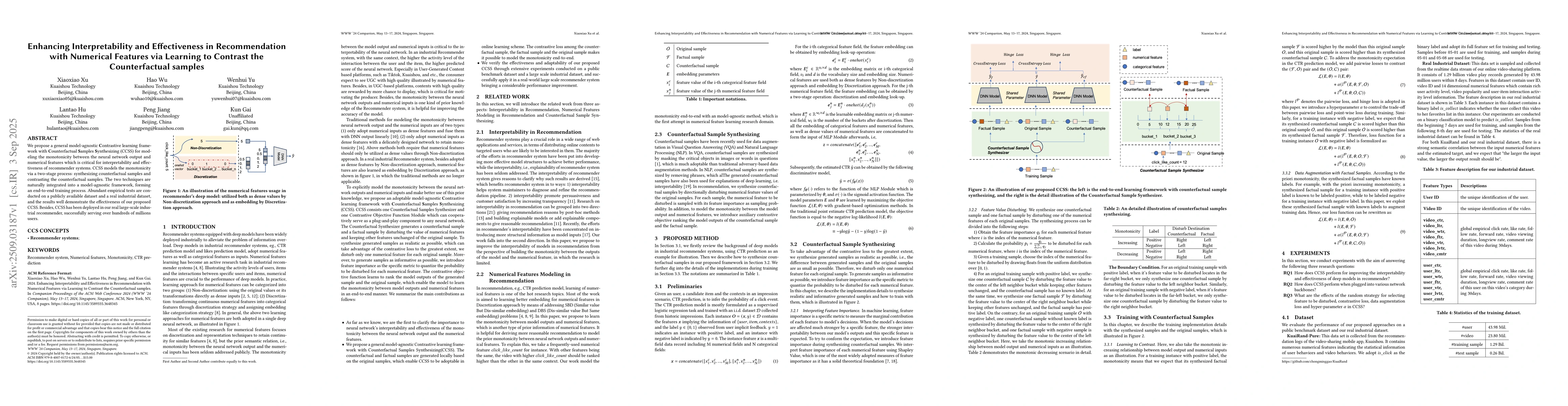 Thumbnail for Enhancing Interpretability and Effectiveness in Recommendation with
  Numerical Features via Learning to Contrast the Counterfactual samples
