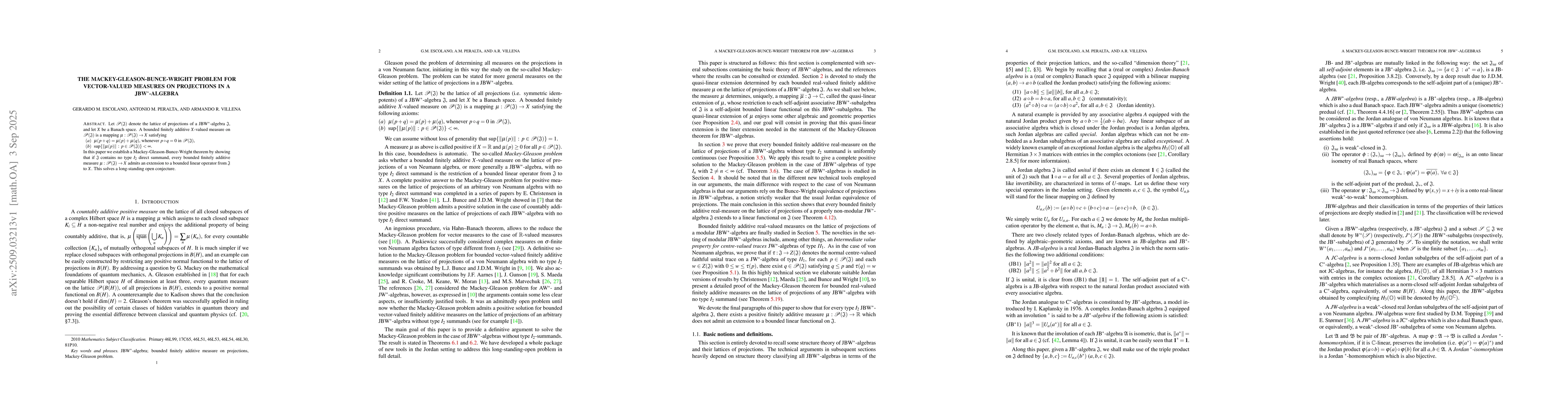 Thumbnail for The Mackey-Gleason-Bunce-Wright problem for vector-valued measures on
  projections in a JBW$^*$-algebra