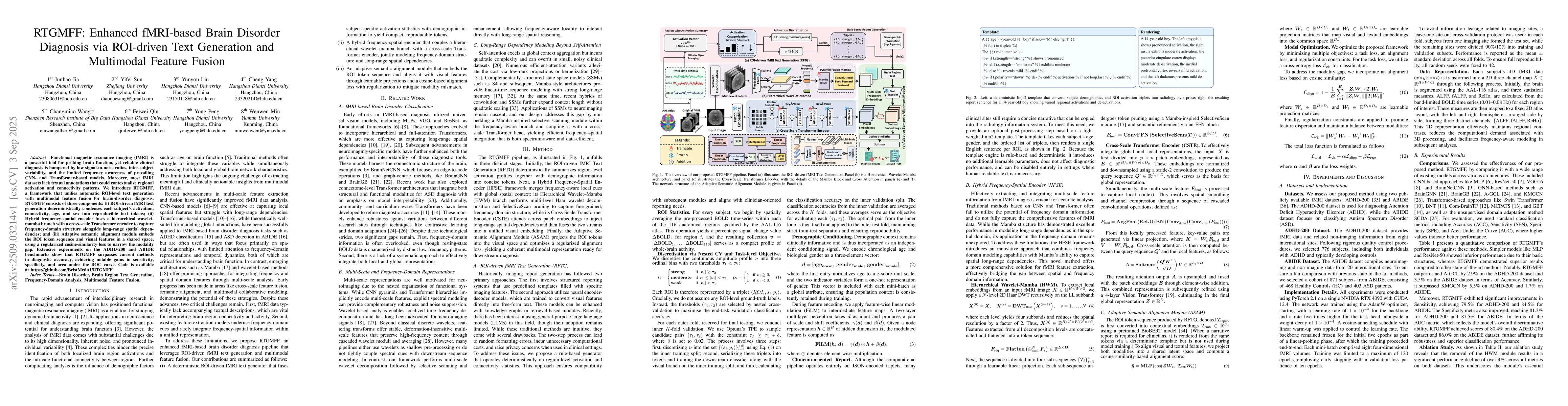 Thumbnail for RTGMFF: Enhanced fMRI-based Brain Disorder Diagnosis via ROI-driven Text
  Generation and Multimodal Feature Fusion