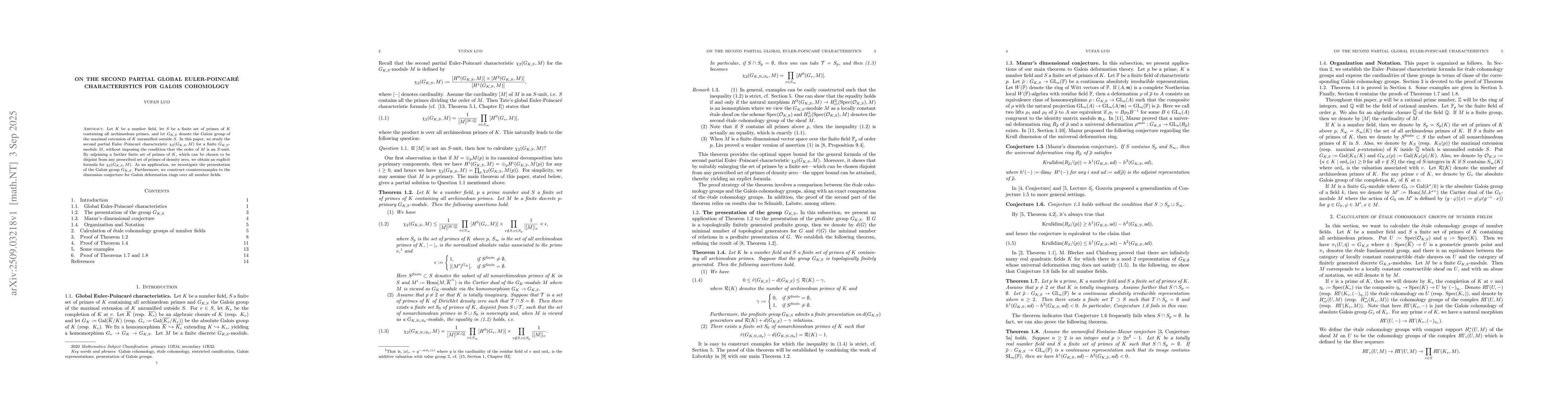 Thumbnail for On the second partial Global Euler-Poincare characteristics for Galois
  cohomology