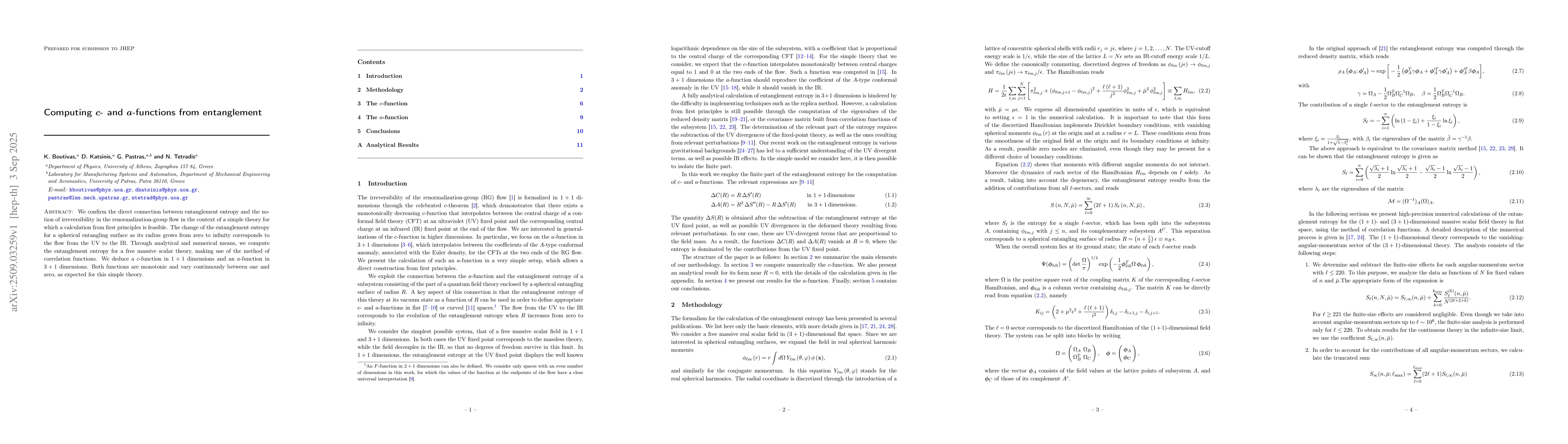 Thumbnail for Computing $c$- and $a$-functions from entanglement