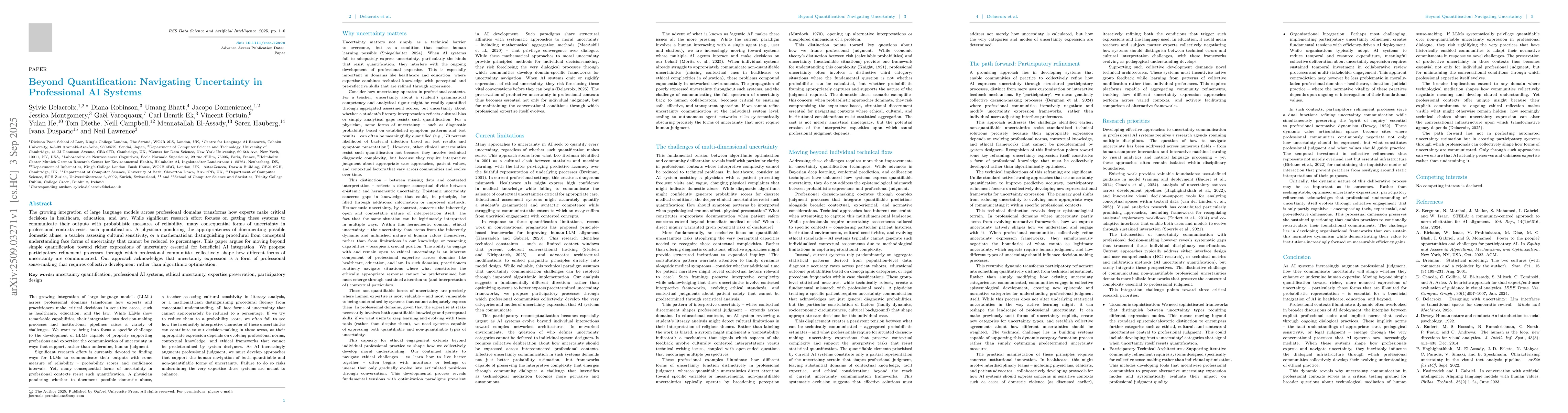 Thumbnail for Beyond Quantification: Navigating Uncertainty in Professional AI Systems