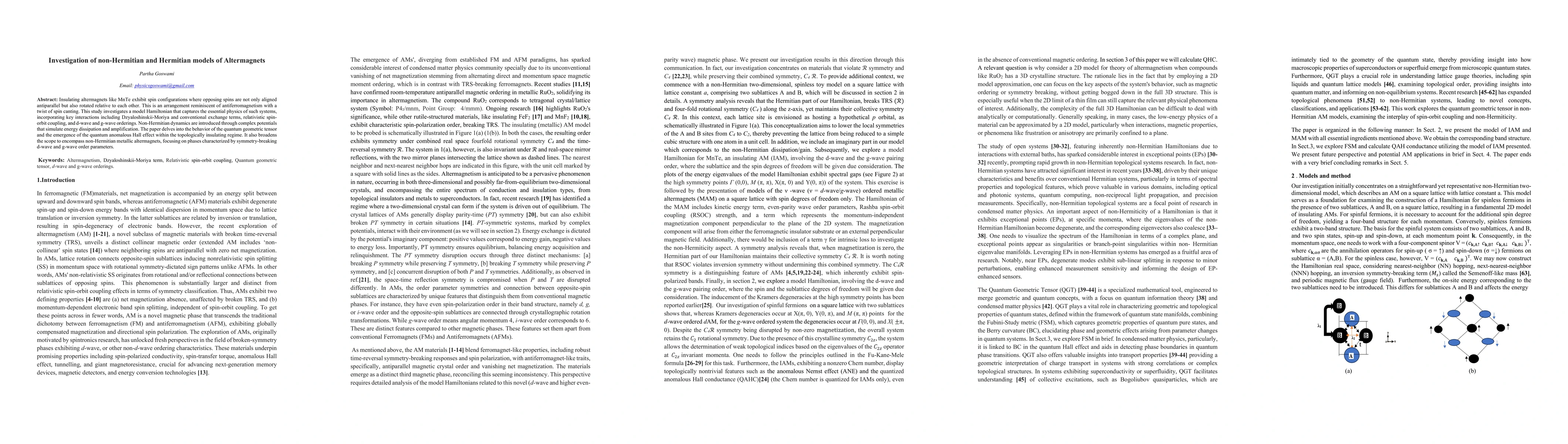 Thumbnail for Investigation of non-Hermitian and Hermitian models of Altermagnets
