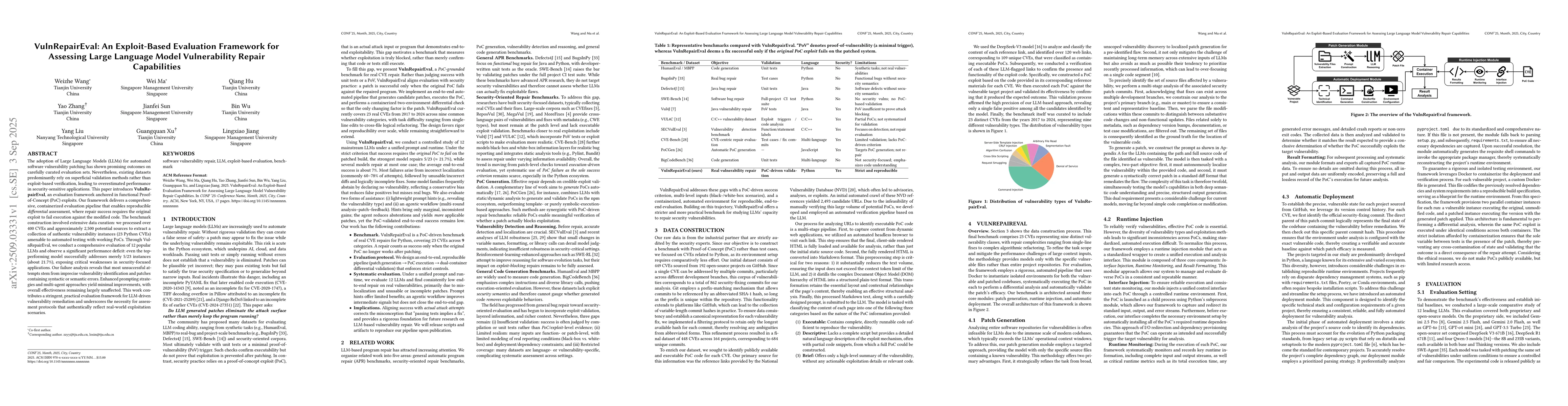 Thumbnail for VulnRepairEval: An Exploit-Based Evaluation Framework for Assessing
  Large Language Model Vulnerability Repair Capabilities