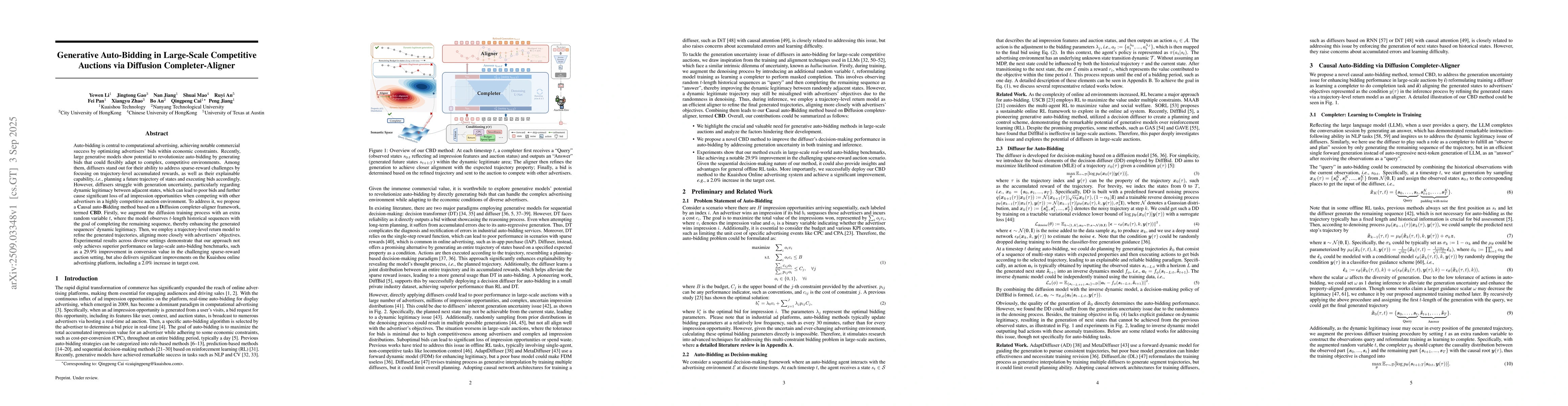 Thumbnail for Generative Auto-Bidding in Large-Scale Competitive Auctions via
  Diffusion Completer-Aligner