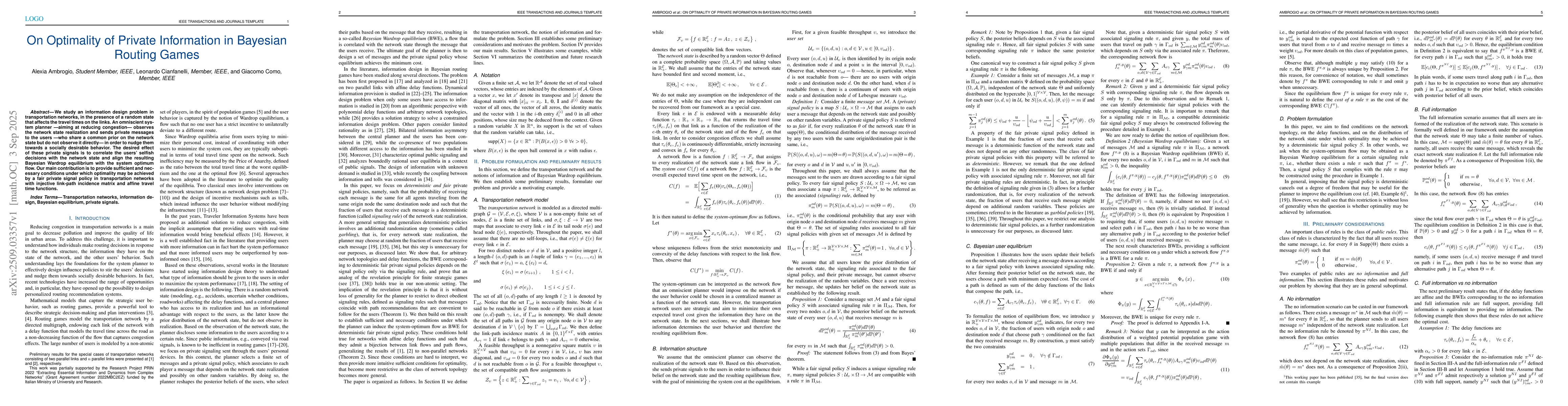 Thumbnail for On Optimality of Private Information in Bayesian Routing Games