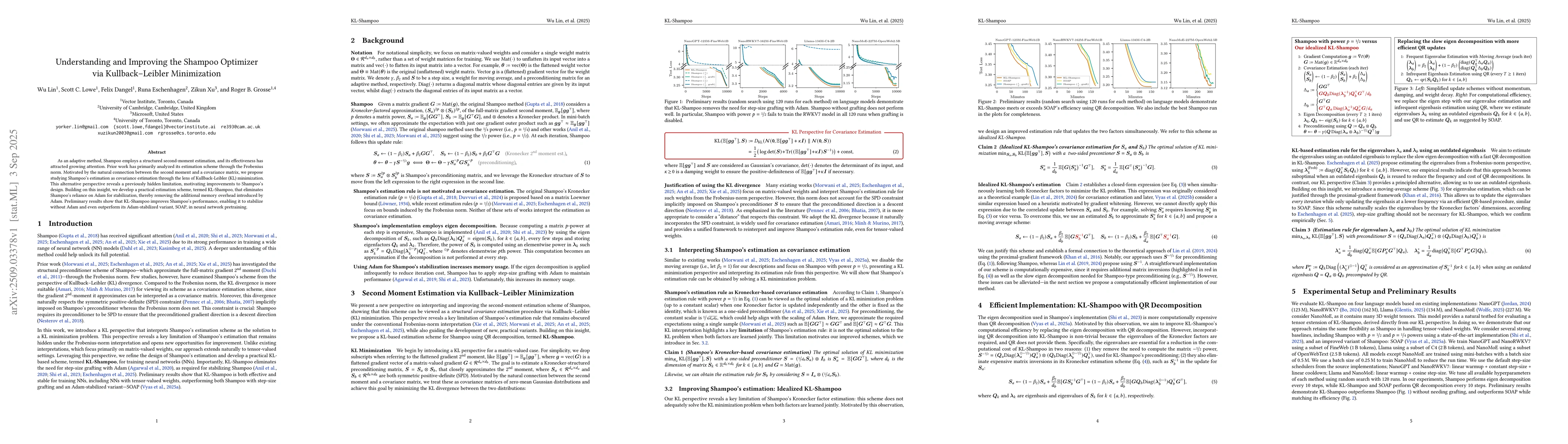 Thumbnail for Understanding and Improving the Shampoo Optimizer via Kullback-Leibler
  Minimization