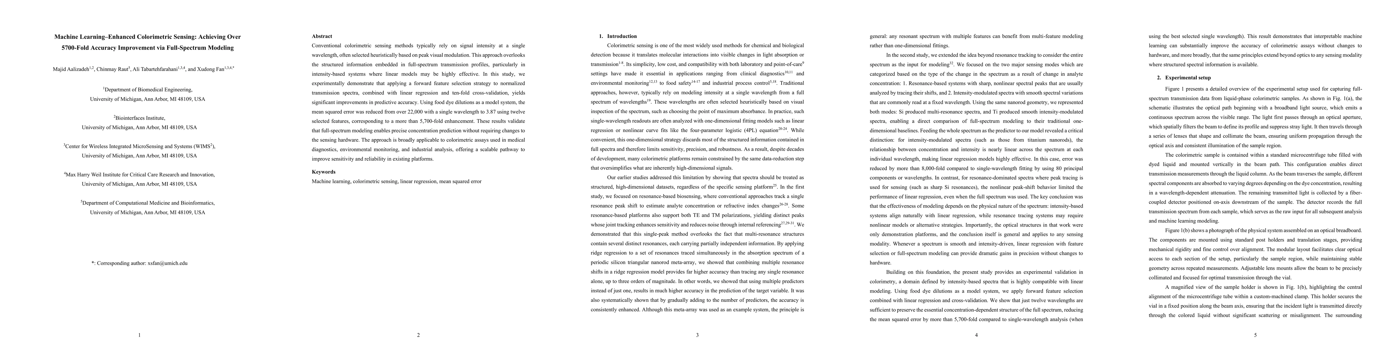 Thumbnail for Machine Learning-Enhanced Colorimetric Sensing: Achieving over 5700-fold
  Accuracy Improvement via Full-Spectrum Modeling