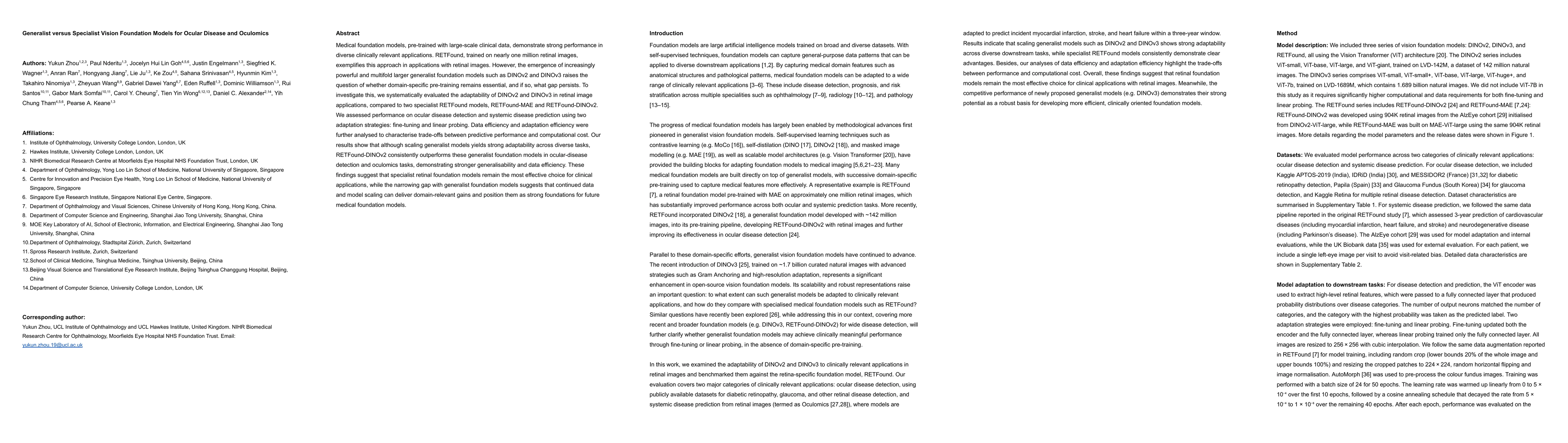 Thumbnail for Generalist versus Specialist Vision Foundation Models for Ocular Disease
  and Oculomics
