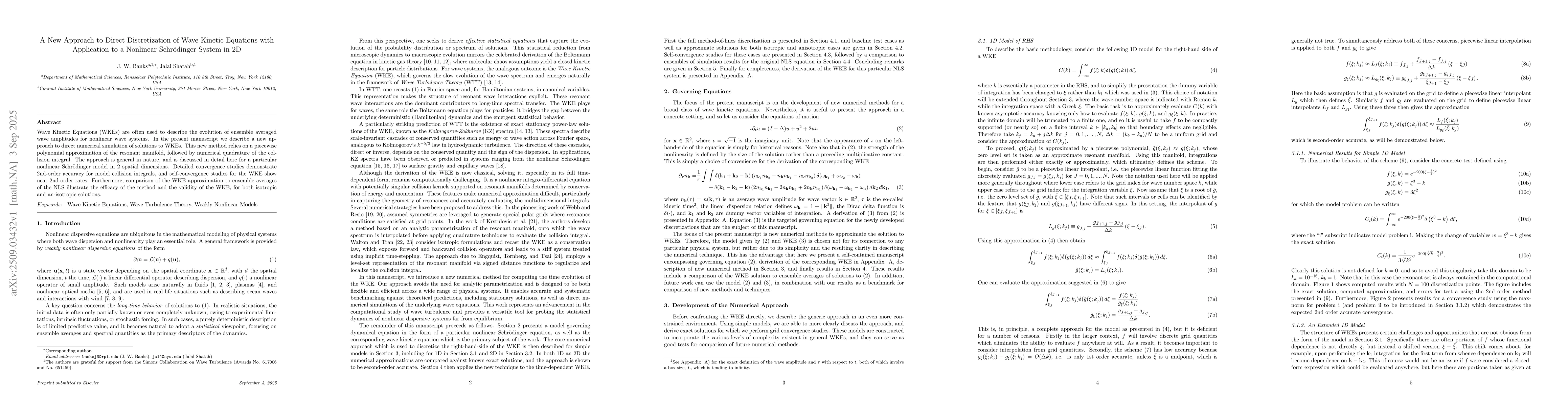 Thumbnail for A New Approach to Direct Discretization of Wave Kinetic Equations with
  Application to a Nonlinear Schrodinger System in 2D