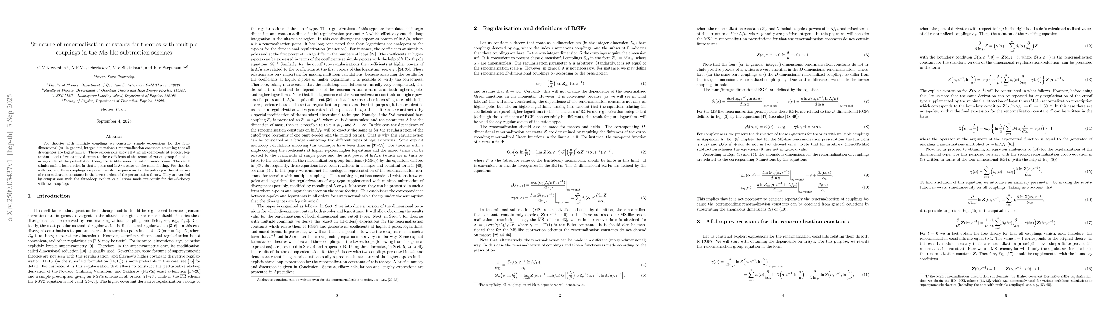 Thumbnail for Structure of renormalization constants for theories with multiple
  couplings in the MS-like subtraction schemes