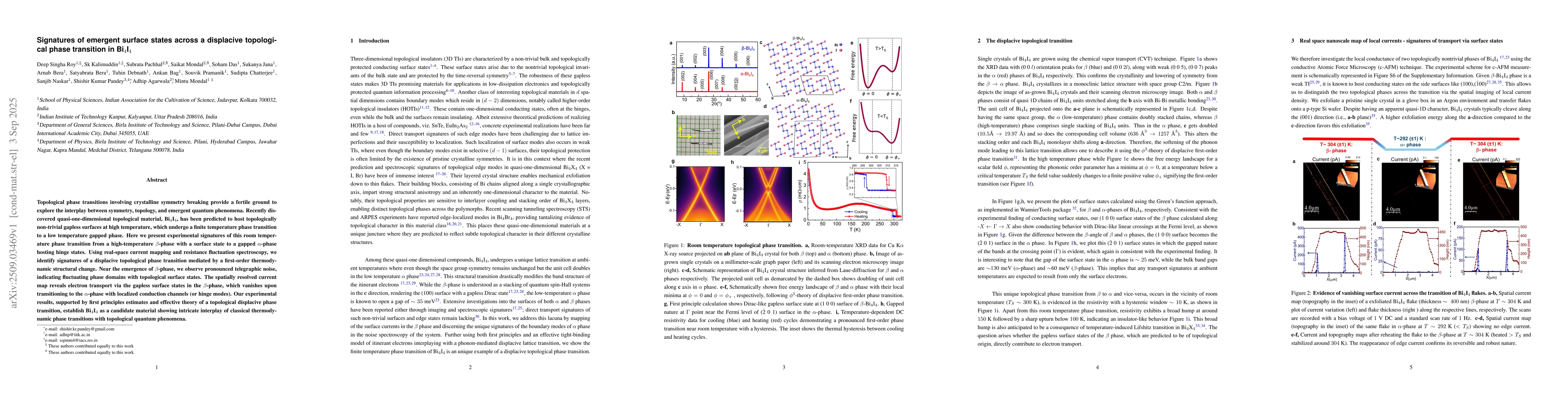 Thumbnail for Signatures of emergent surface states across a displacive topological
  phase transition in Bi$_4$I$_4$
