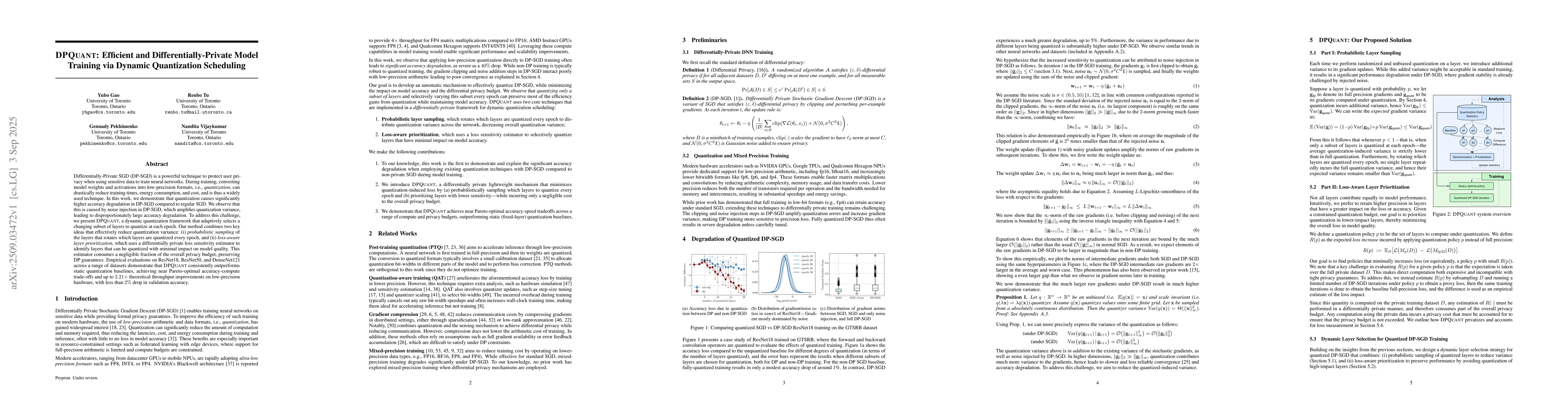 Thumbnail for DPQuant: Efficient and Differentially-Private Model Training via Dynamic
  Quantization Scheduling