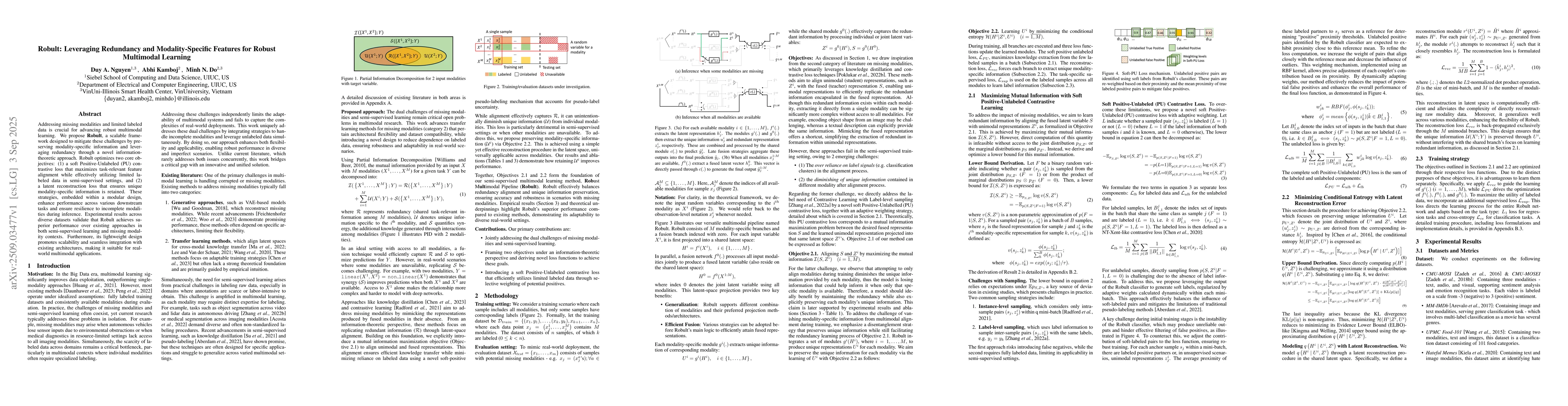 Thumbnail for Robult: Leveraging Redundancy and Modality Specific Features for Robust
  Multimodal Learning