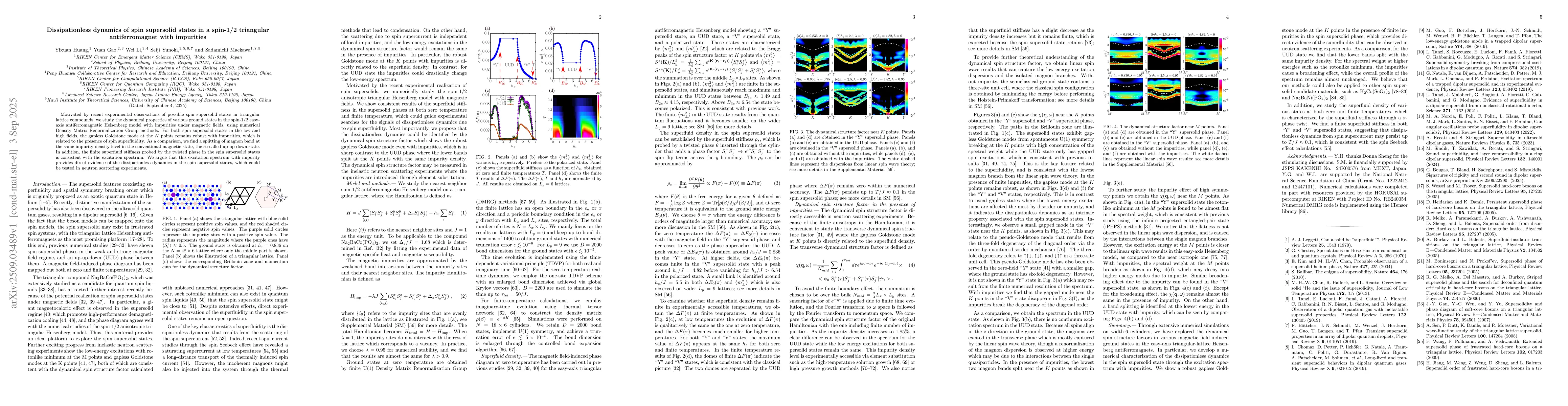 Thumbnail for Dissipationless dynamics of spin supersolid states in a spin-1/2
  triangular antiferromagnet with impurities