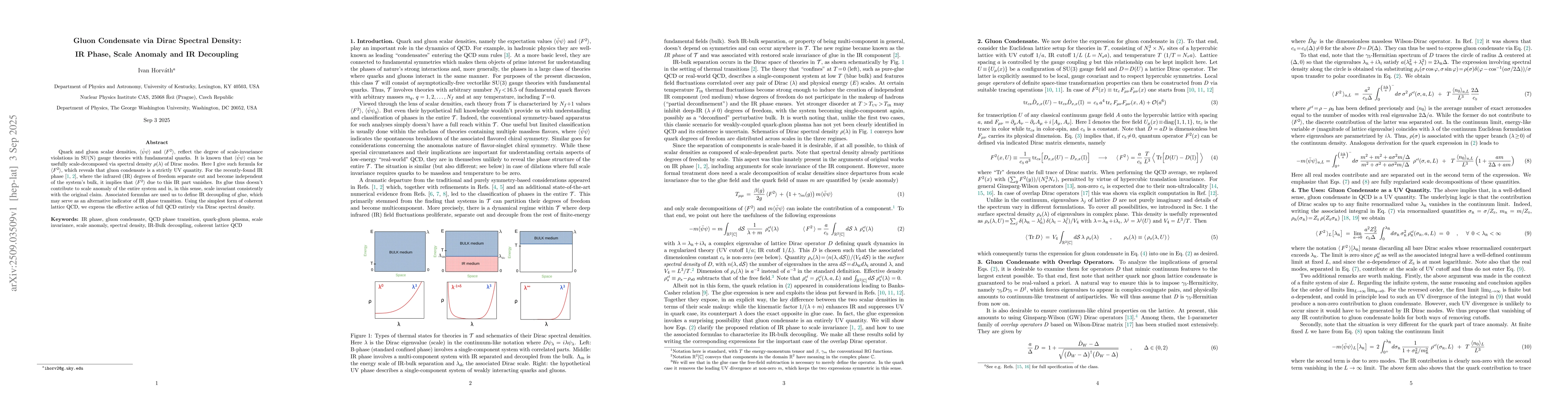 Thumbnail for Gluon Condensate via Dirac Spectral Density: IR Phase, Scale Anomaly and
  IR Decoupling