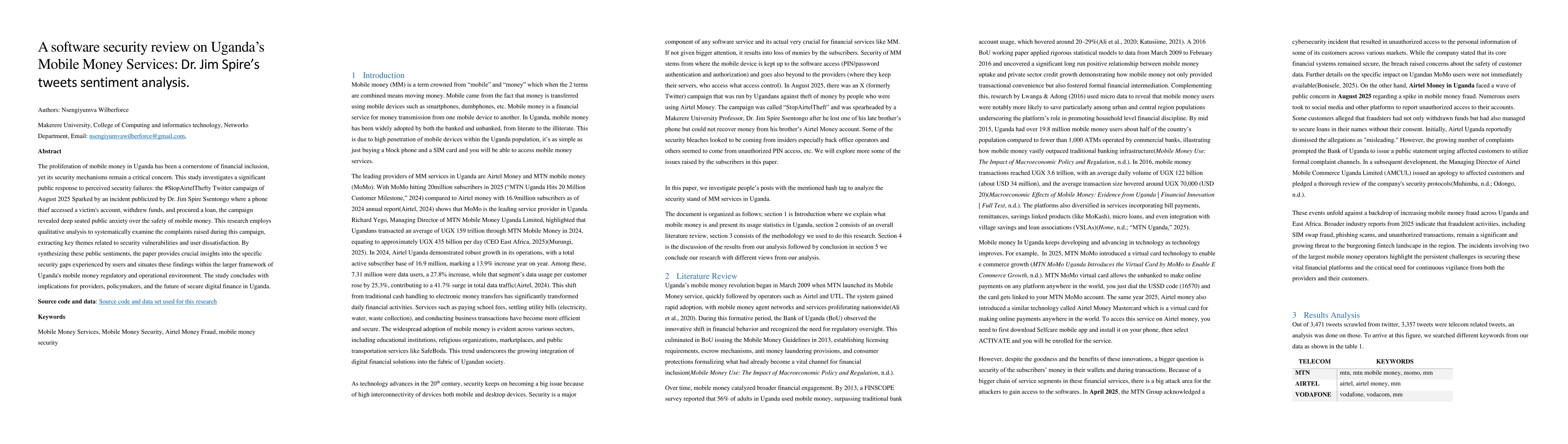 Thumbnail for A software security review on Uganda's Mobile Money Services: Dr. Jim
  Spire's tweets sentiment analysis