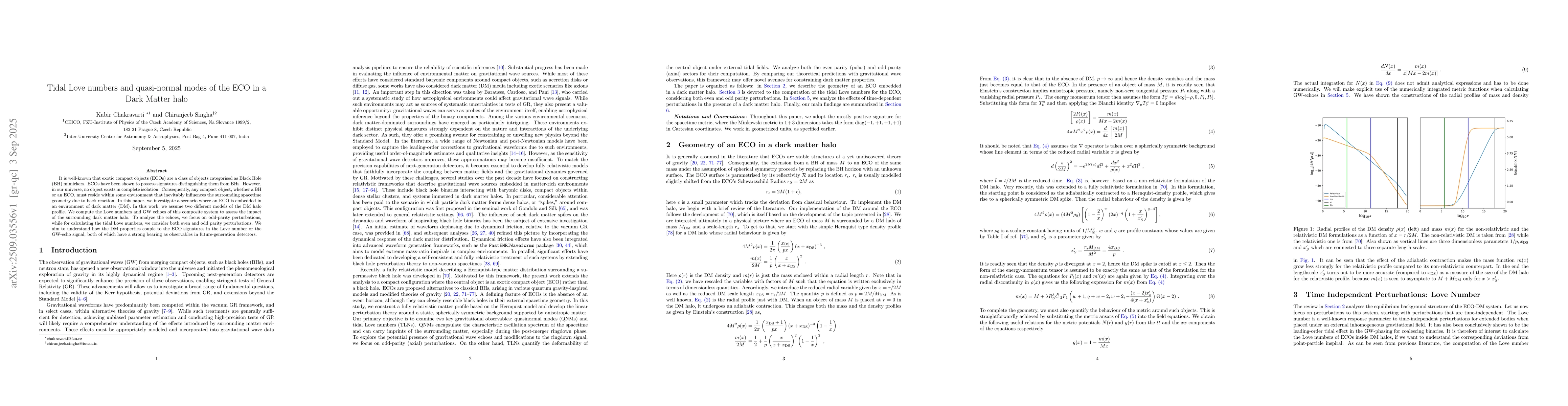 Thumbnail for Tidal Love numbers and quasi-normal modes of the ECO in a Dark Matter
  halo
