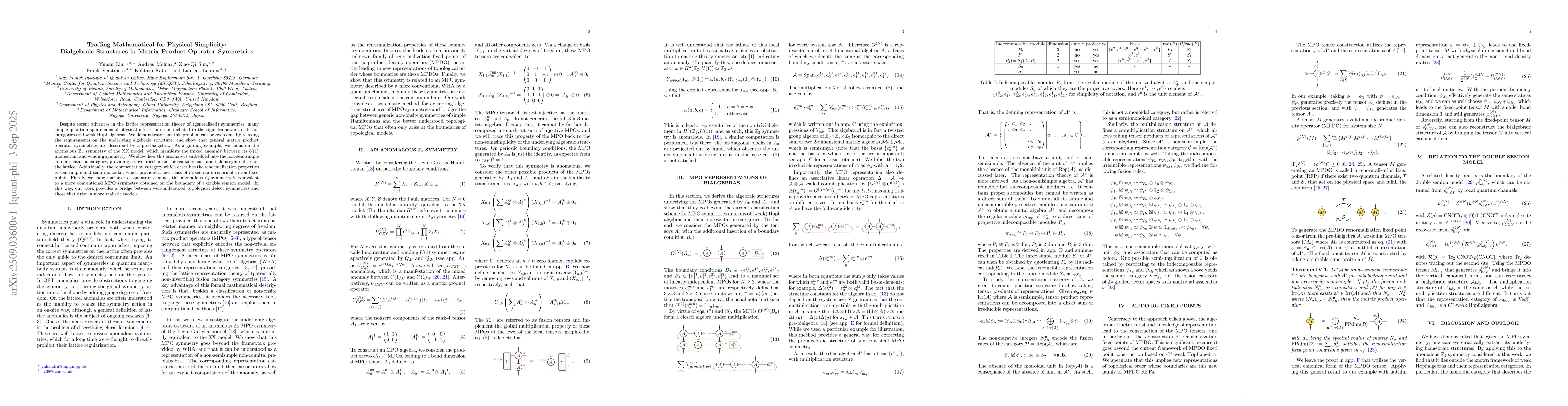 Thumbnail for Trading Mathematical for Physical Simplicity: Bialgebraic Structures in
  Matrix Product Operator Symmetries