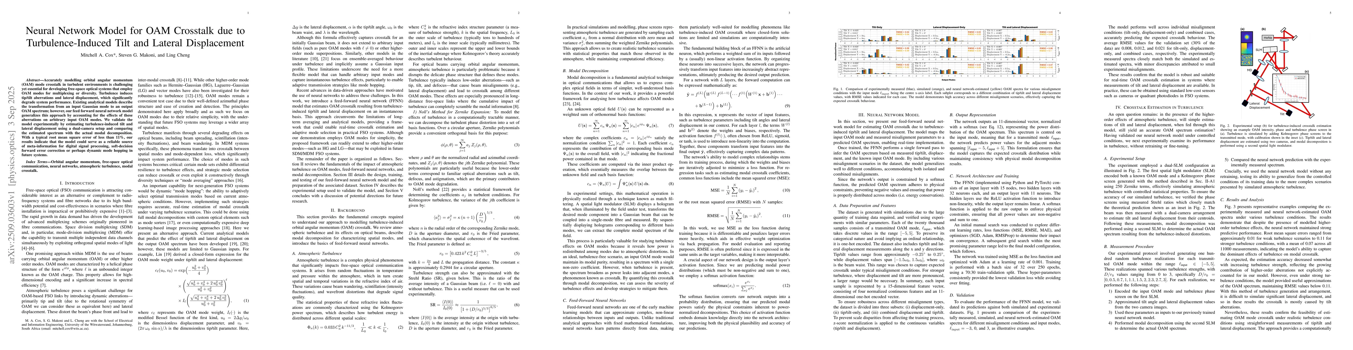 Thumbnail for Neural Network Model for OAM Crosstalk due to Turbulence-Induced Tilt
  and Lateral Displacement