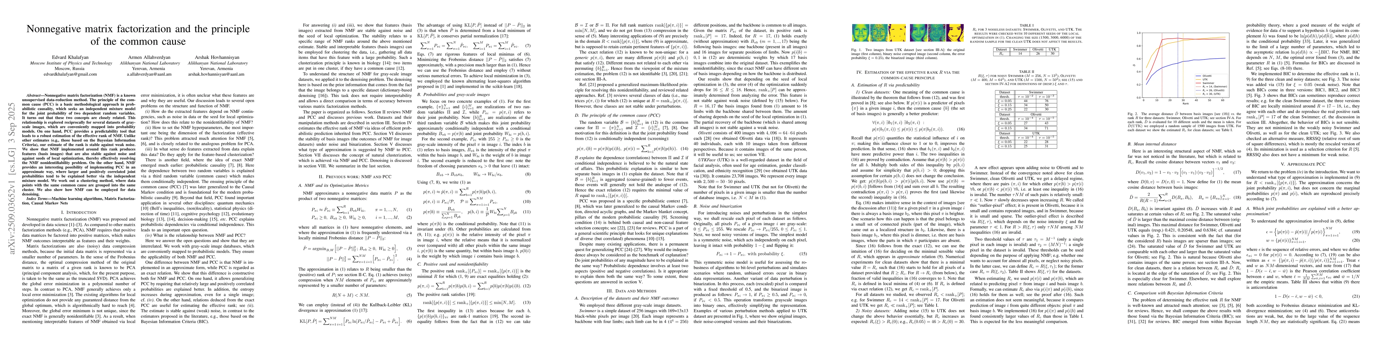 Thumbnail for Nonnegative matrix factorization and the principle of the common cause
