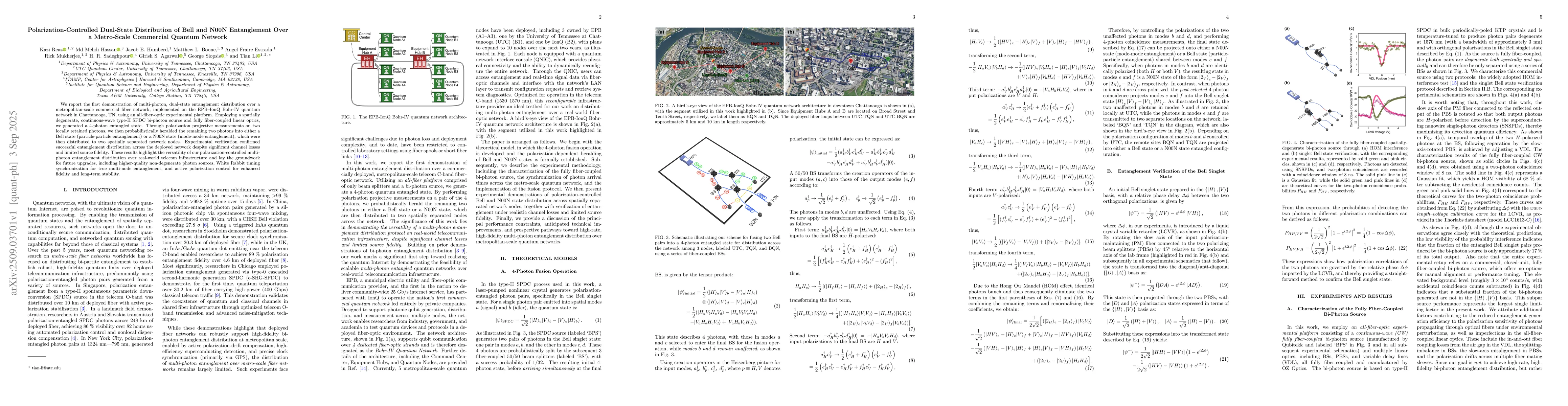 Thumbnail for Polarization-Controlled Dual-State Distribution of Bell and N00N
  Entanglement Over a Metro-Scale Commercial Quantum Network
