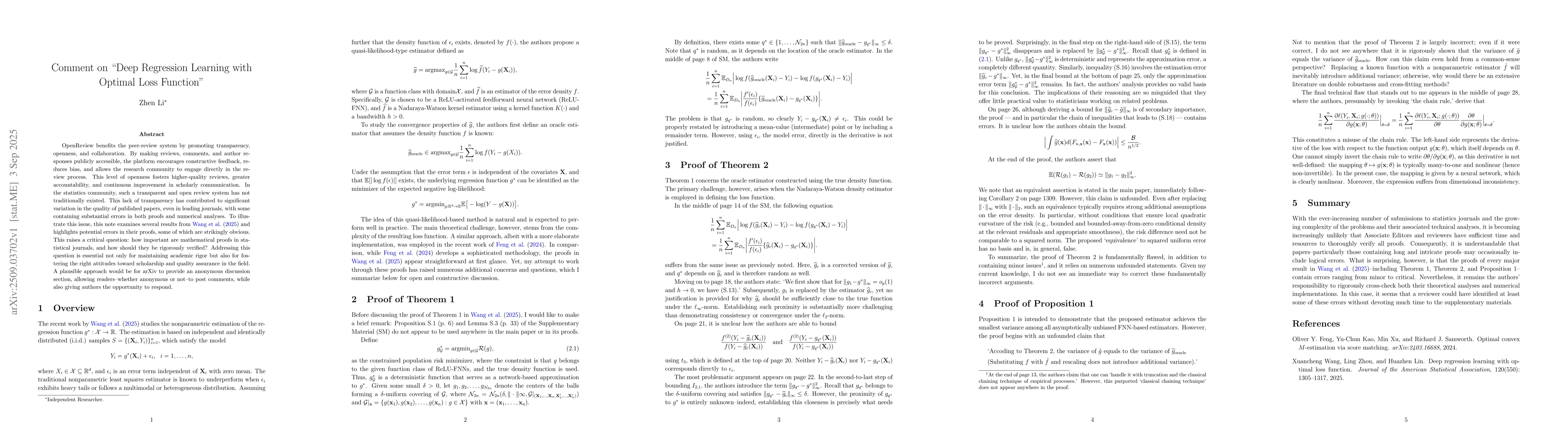 Thumbnail for Comment on "Deep Regression Learning with Optimal Loss Function"