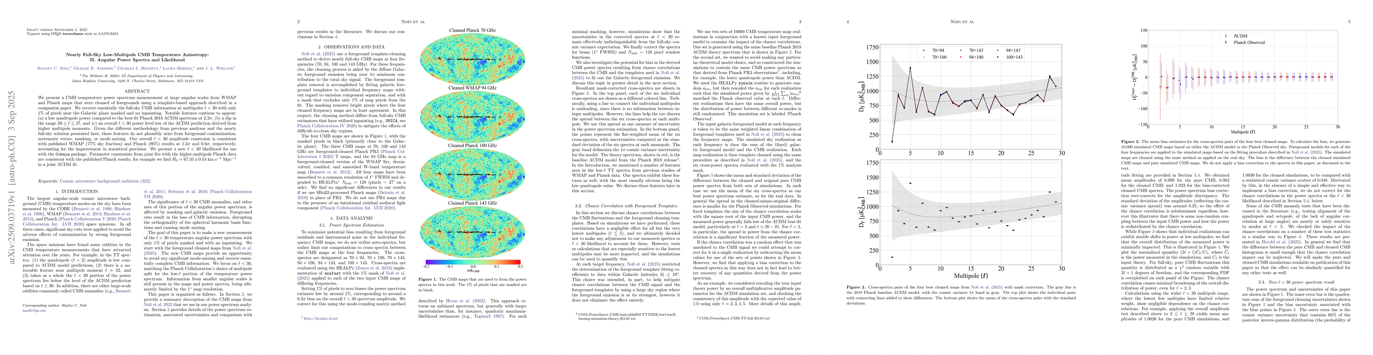 Thumbnail for Nearly Full-Sky Low-Multipole CMB Temperature Anisotropy: II. Angular
  Power Spectra and Likelihood