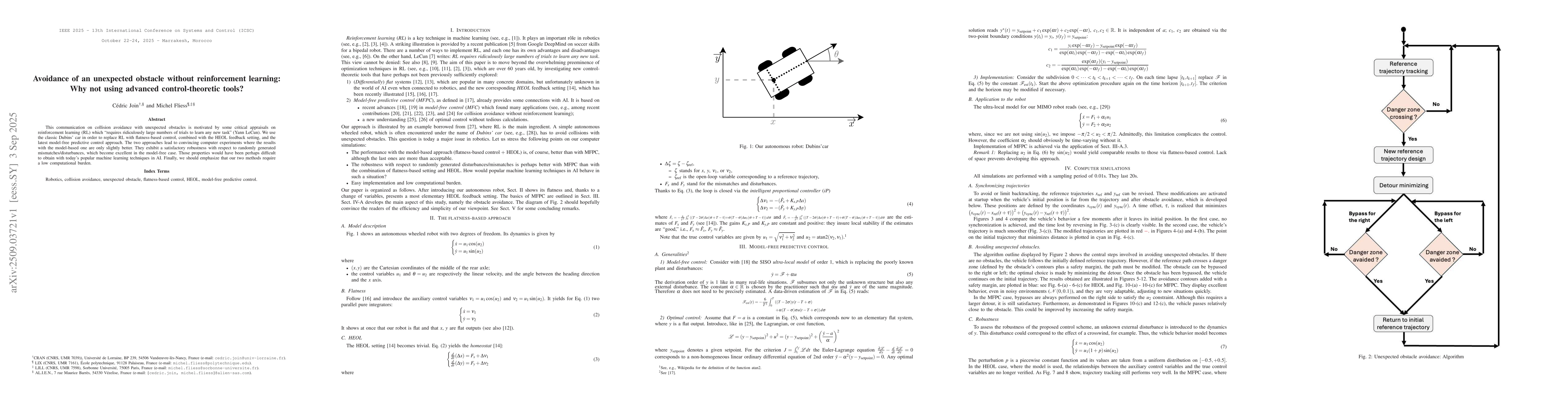 Thumbnail for Avoidance of an unexpected obstacle without reinforcement learning: Why
  not using advanced control-theoretic tools?