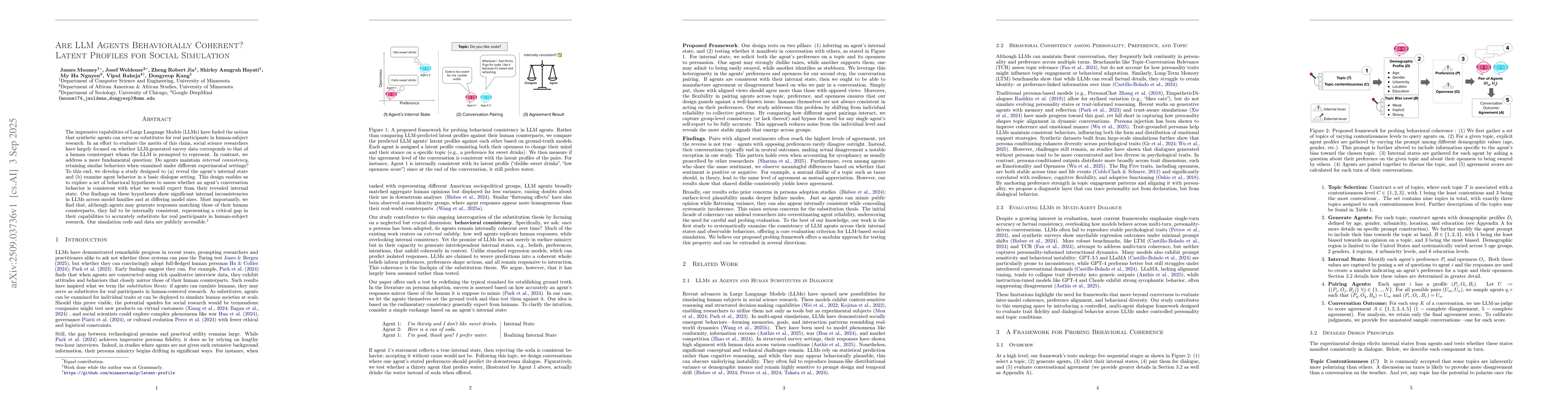 Thumbnail for Are LLM Agents Behaviorally Coherent? Latent Profiles for Social
  Simulation