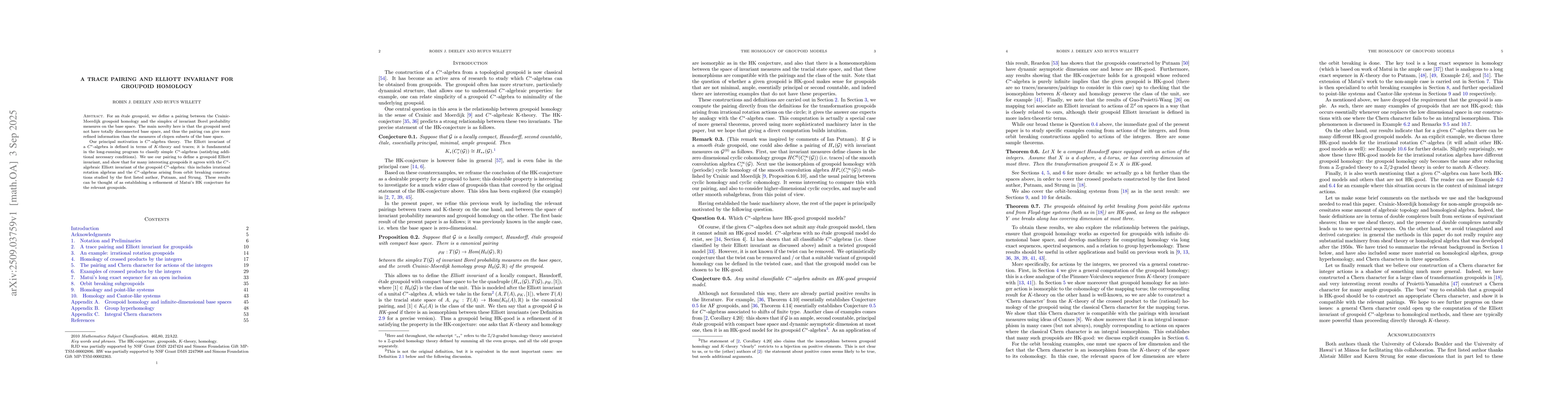Thumbnail for A trace pairing and Elliott invariant for groupoid homology