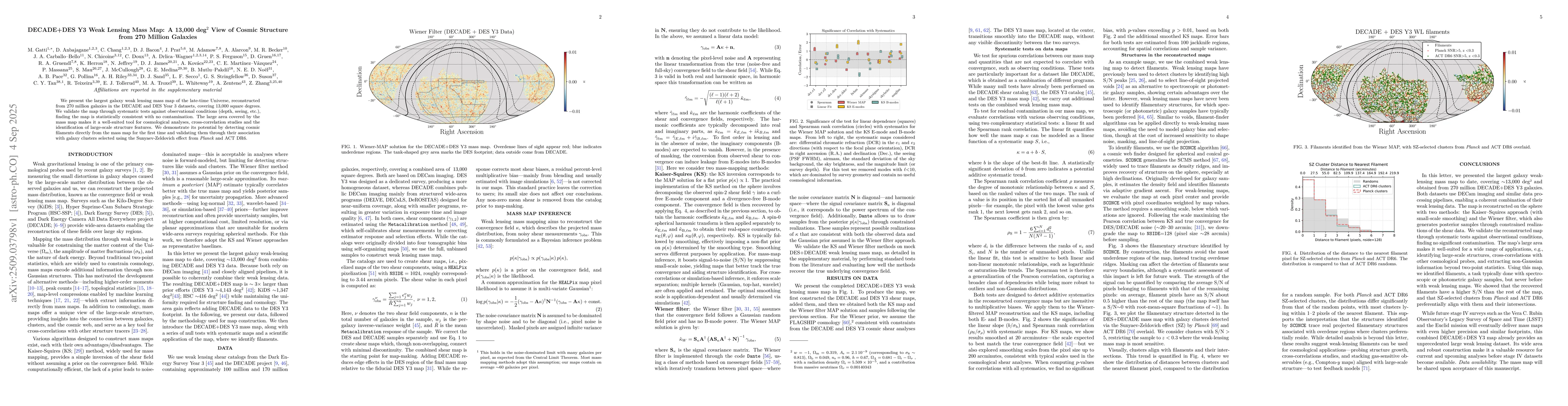 Thumbnail for DECADE+DES Y3 Weak Lensing Mass Map: A 13,000 deg$^2$ View of Cosmic
  Structure from 270 Million Galaxies