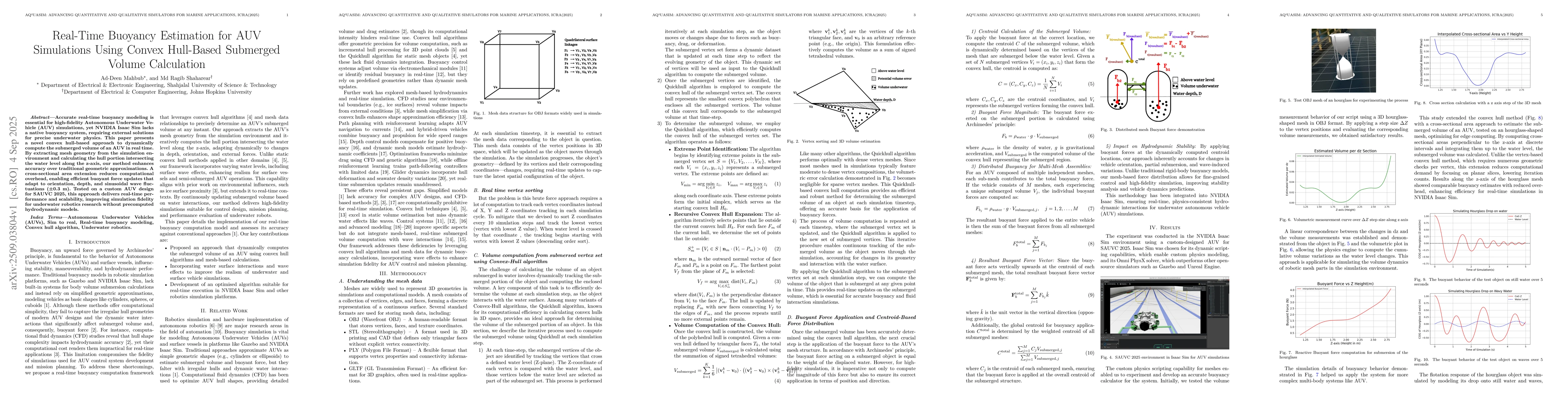 Thumbnail for Real-Time Buoyancy Estimation for AUV Simulations Using Convex
  Hull-Based Submerged Volume Calculation
