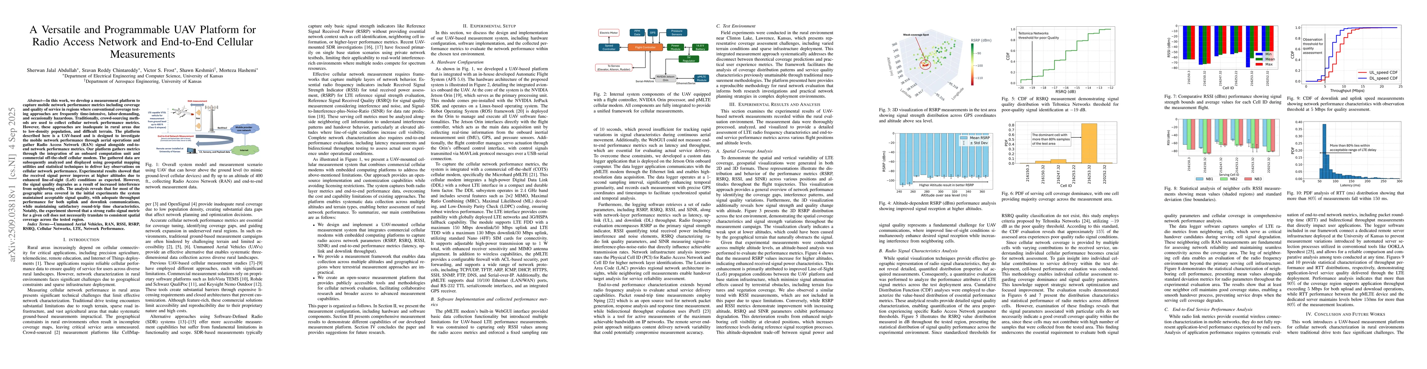 Thumbnail for A Versatile and Programmable UAV Platform for Radio Access Network and
  End-to-End Cellular Measurements