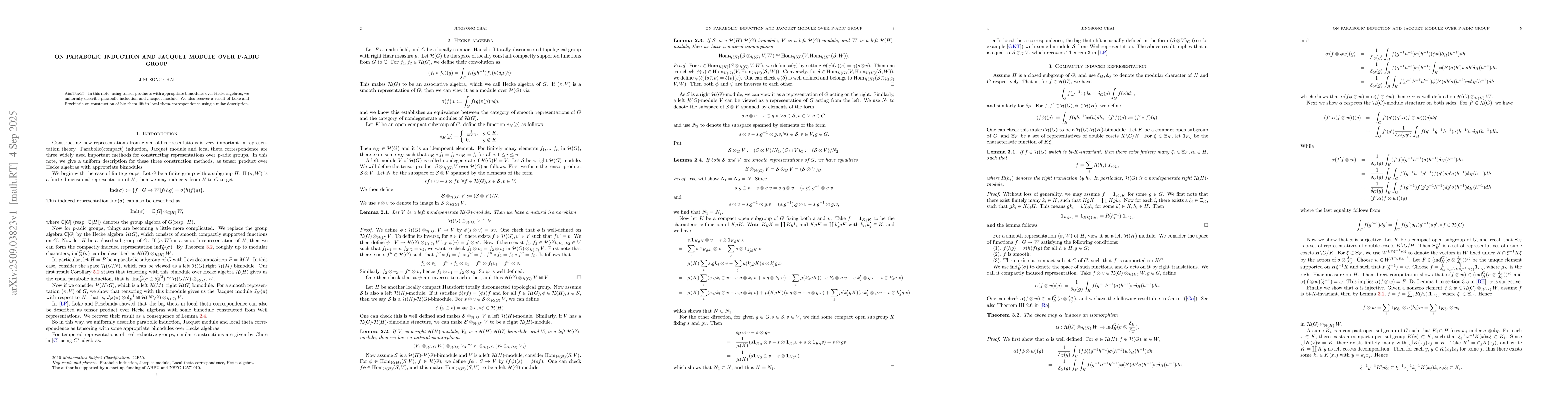 Thumbnail for On parabolic induction and Jacquet modules over p-adic group