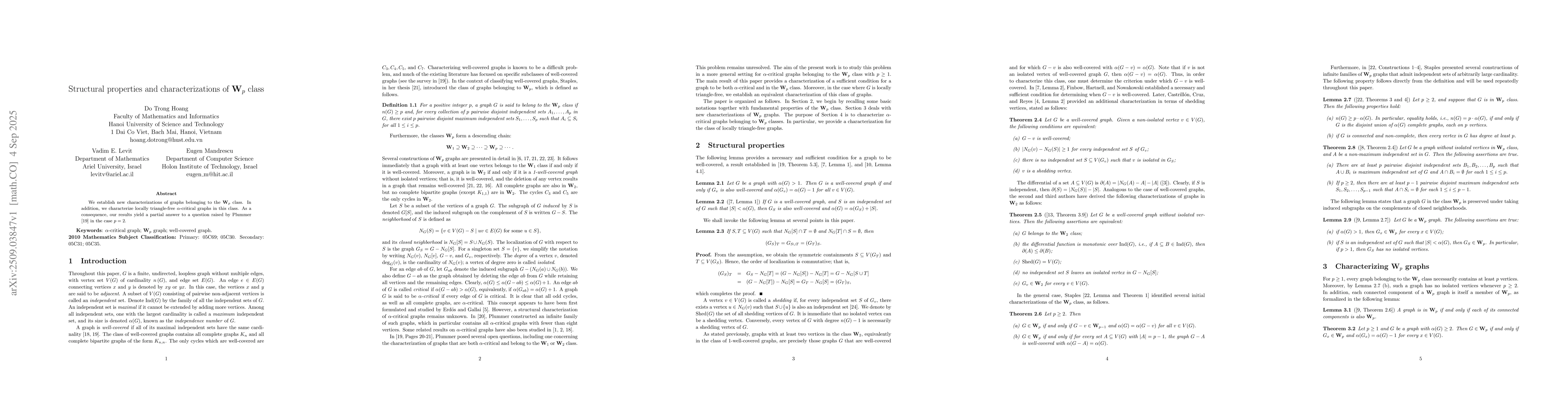 Thumbnail for Structural properties and characterizations of $\mathbf{W}_{p}$ class