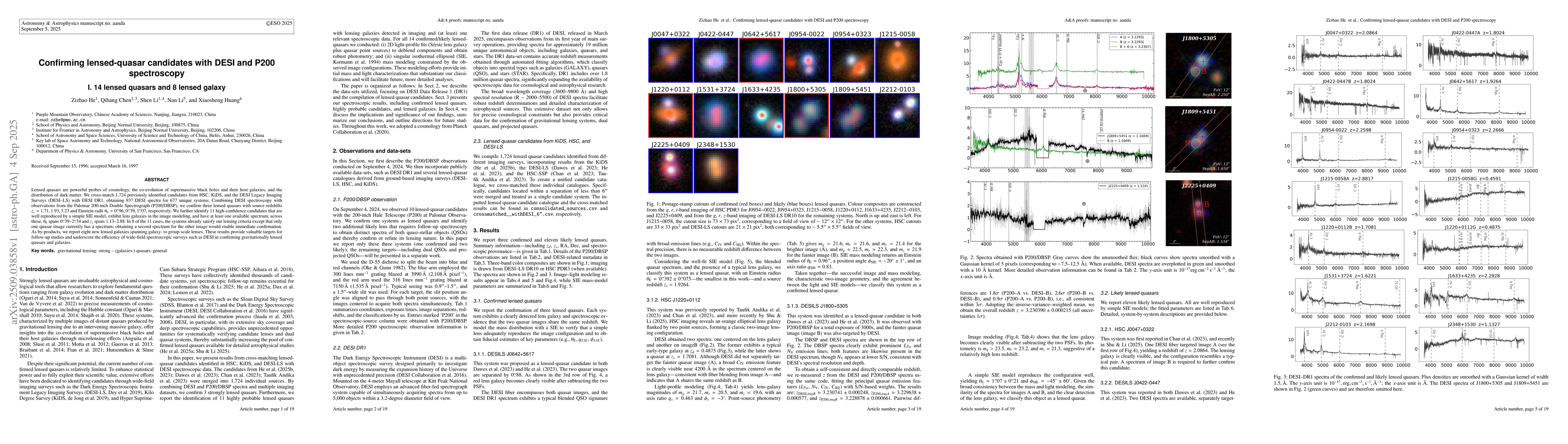 Thumbnail for Confirming lensed-quasar candidates with DESI and P200 spectroscopy I.
  14 lensed quasars and 8 lensed galaxy