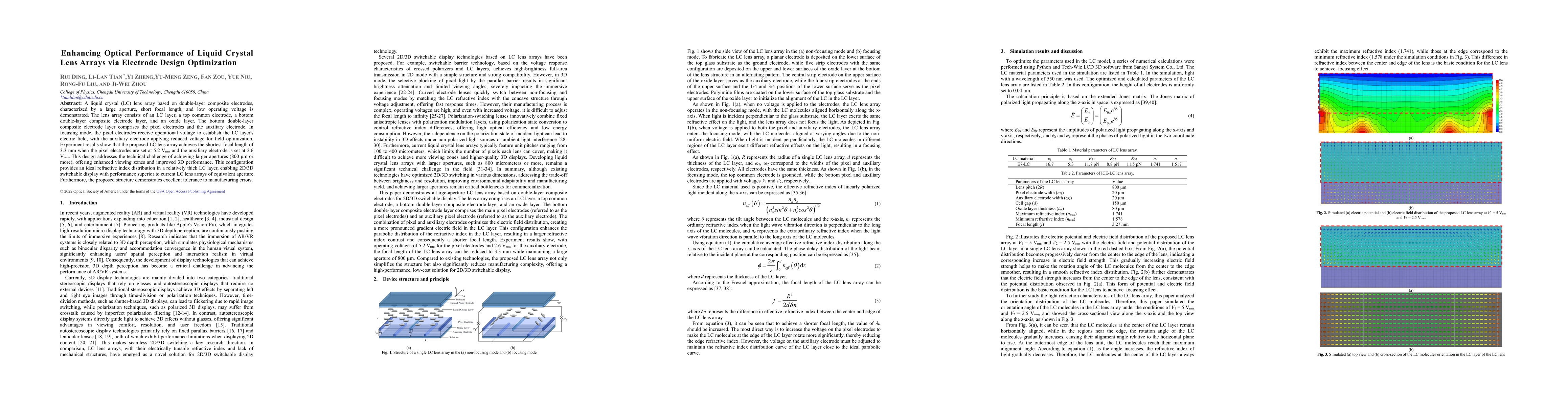 Thumbnail for Enhancing Optical Performance of Liquid Crystal Lens Arrays via
  Electrode Design Optimization