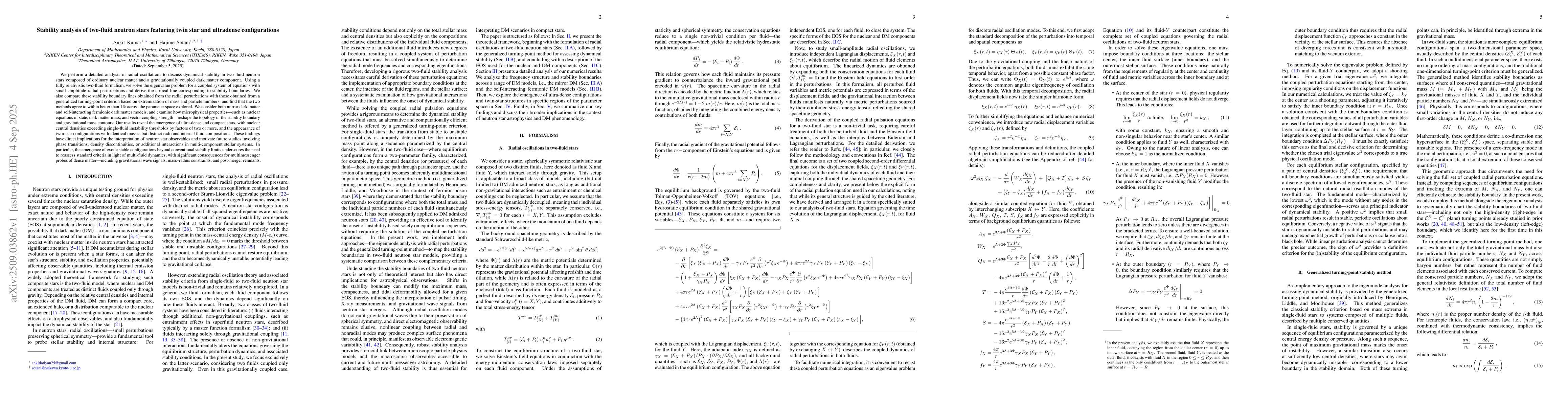 Thumbnail for Stability analysis of two-fluid neutron stars featuring twin star and
  ultradense configurations