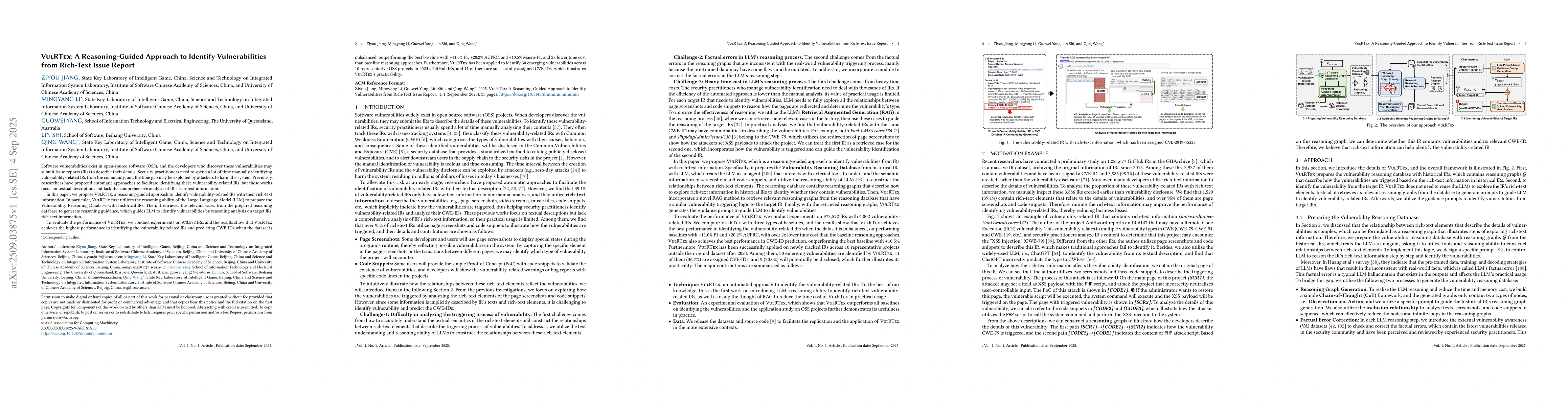 Thumbnail for VulRTex: A Reasoning-Guided Approach to Identify Vulnerabilities from
  Rich-Text Issue Report