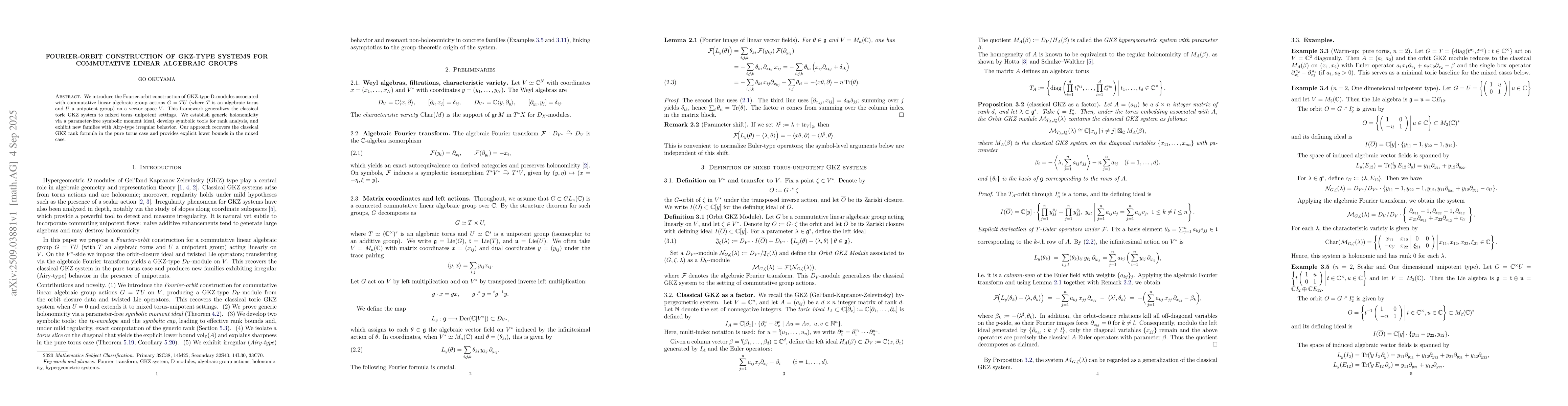 Thumbnail for Fourier-Orbit Construction of GKZ-Type Systems for Commutative Linear
  Algebraic Groups