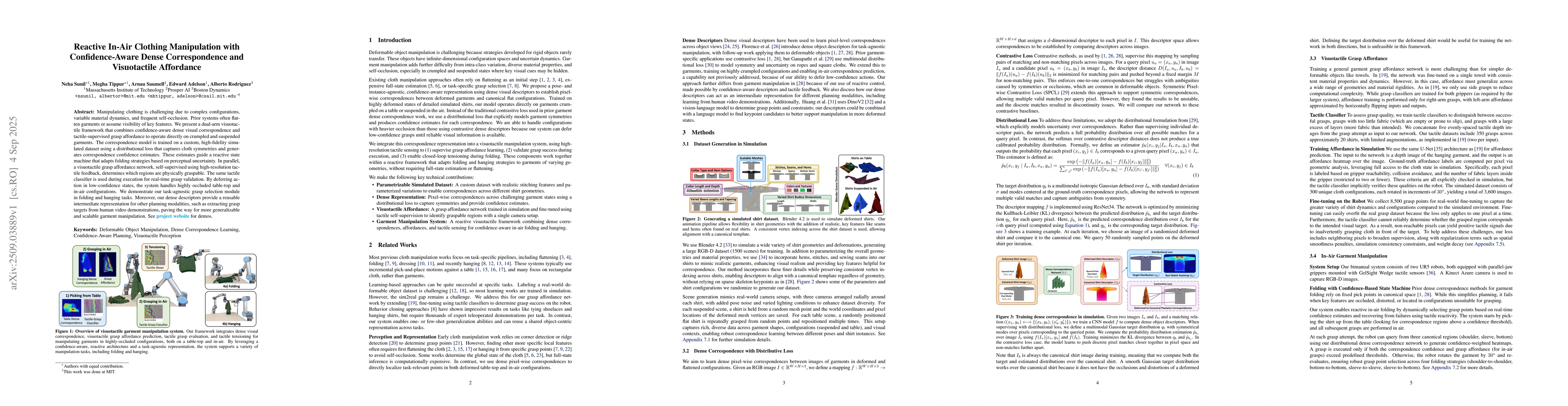 Thumbnail for Reactive In-Air Clothing Manipulation with Confidence-Aware Dense
  Correspondence and Visuotactile Affordance