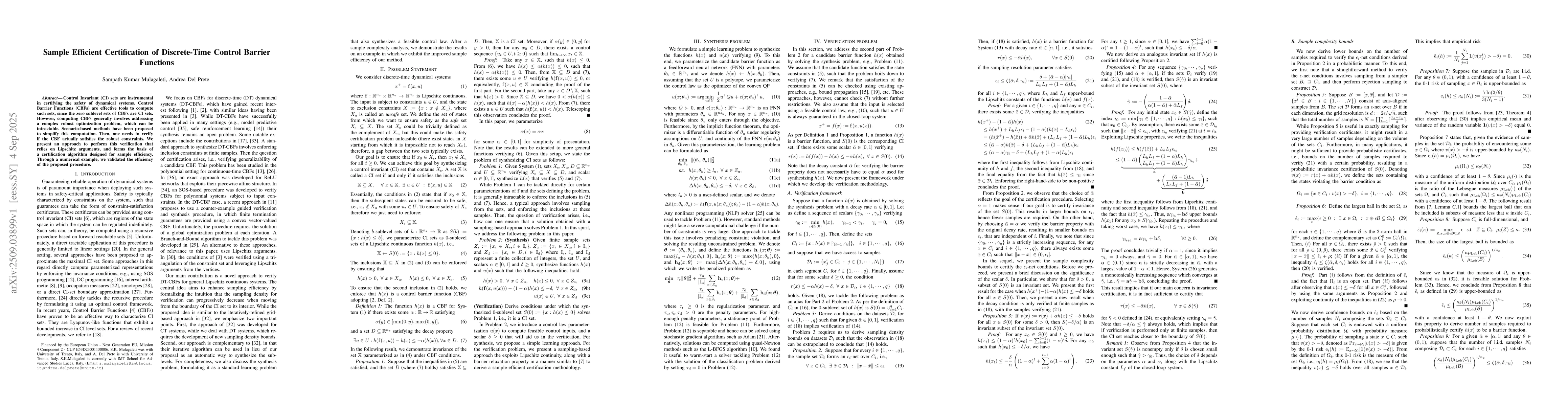 Thumbnail for Sample Efficient Certification of Discrete-Time Control Barrier
  Functions