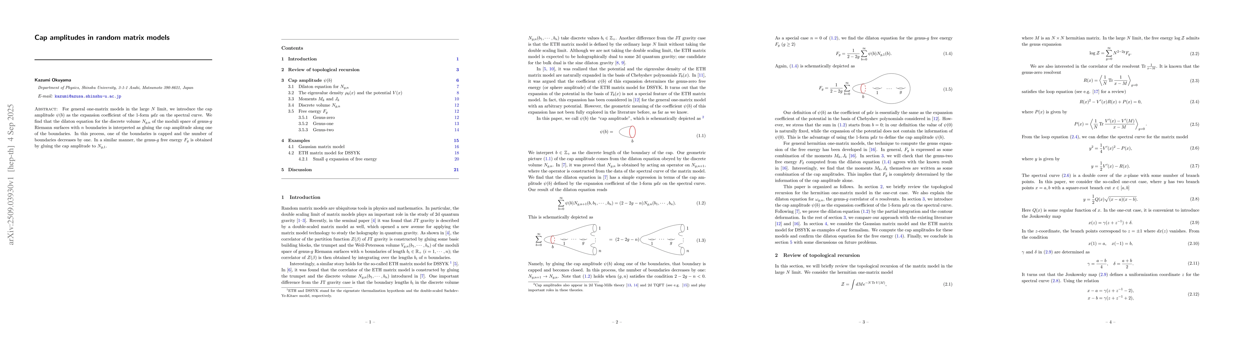 Thumbnail for Cap amplitudes in random matrix models