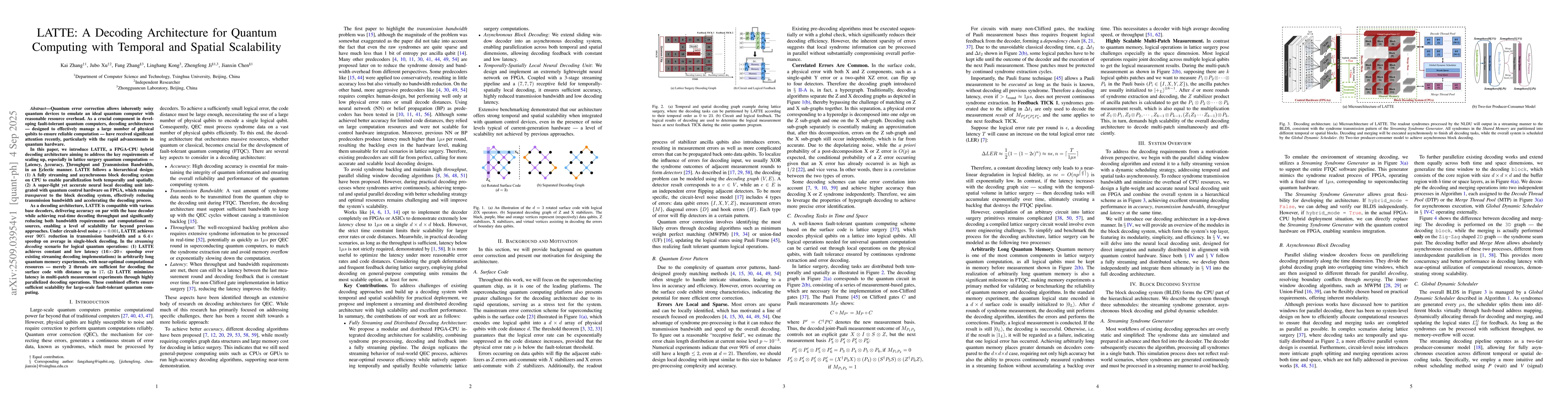 Thumbnail for LATTE: A Decoding Architecture for Quantum Computing with Temporal and
  Spatial Scalability