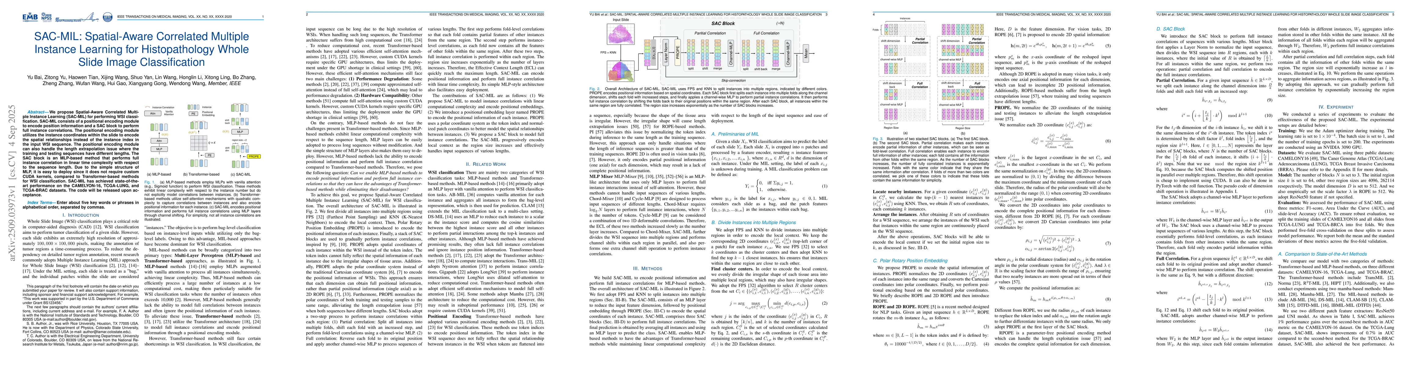 Thumbnail for SAC-MIL: Spatial-Aware Correlated Multiple Instance Learning for
  Histopathology Whole Slide Image Classification